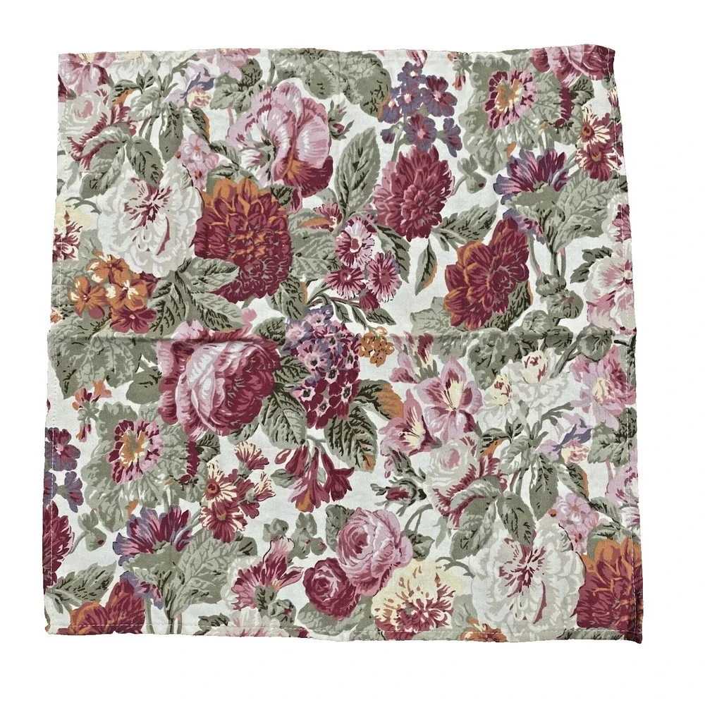 Chaps Brand Cloth Napkins Set of 4 Bold Floral Print in Yellow Pink Red Flowers